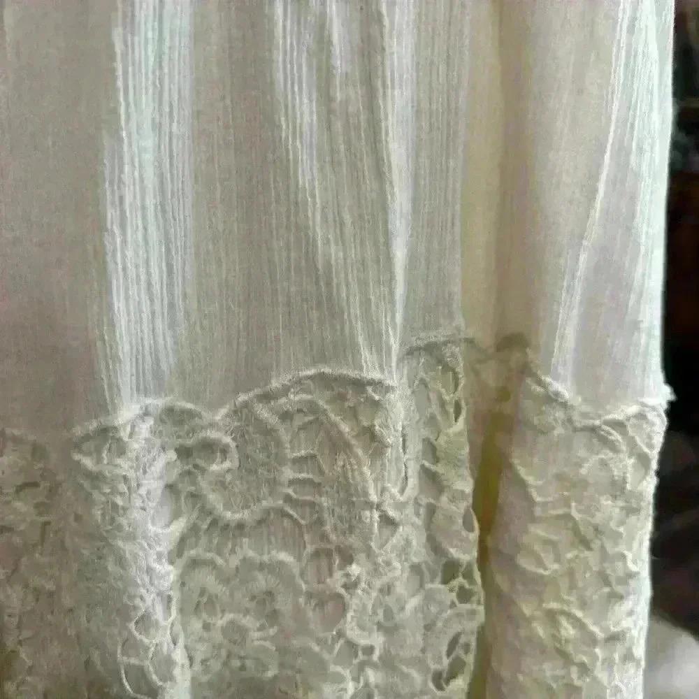 Free People Lace Dress Small Layering Embroidered Boho Cream Oversized - Picture 2 of 5